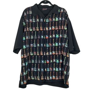 Fender Da Vinci Men's Black Guitar Print Short Sleeved Shirt Size XXL Button Up